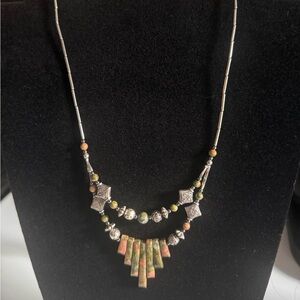 Vintage Silver and Green Stone Necklace